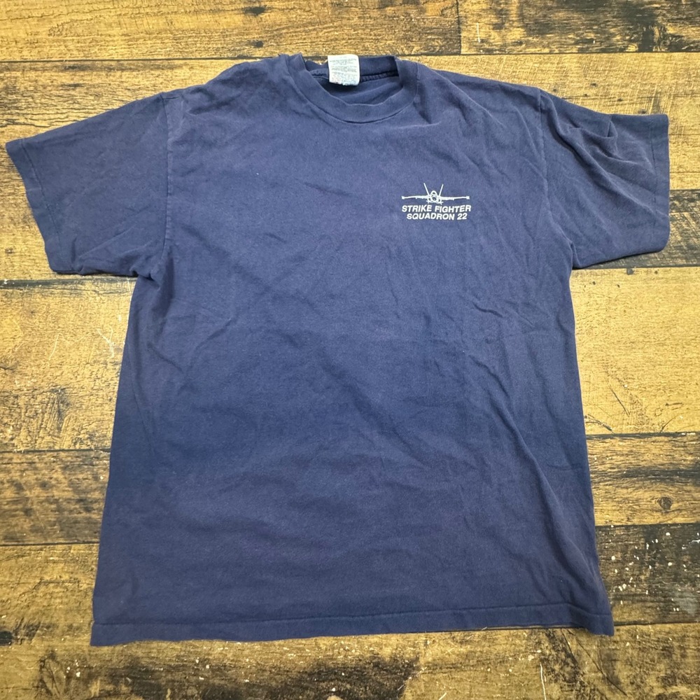 Hanes Beefy T Navy Strike‎ Fighter Squadron VFA 22 T Shirt Mens Large Navy Blue